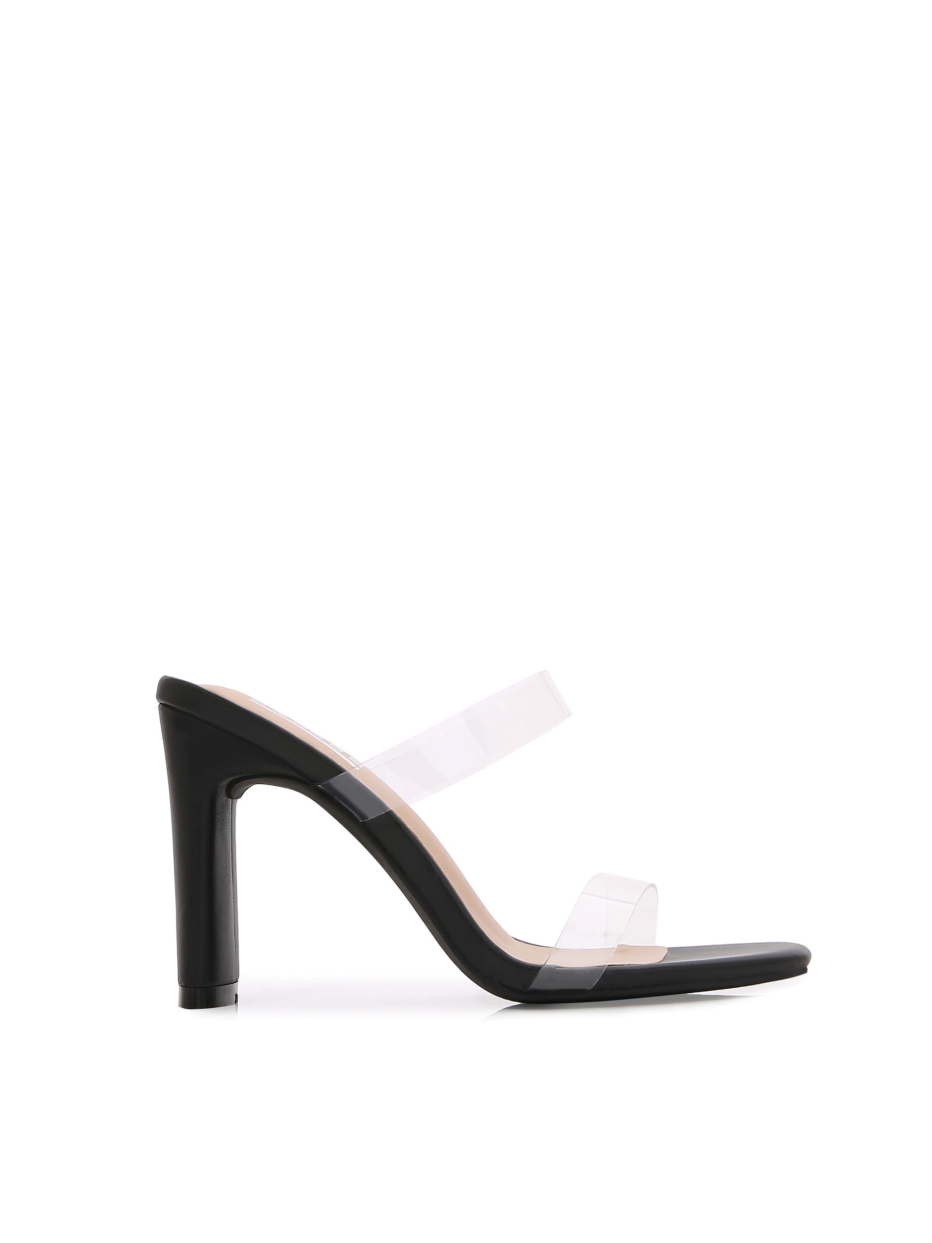 Women Double Strap High Chunky Heeled Slip On Slide Sandals (Double TPU Black, 11)