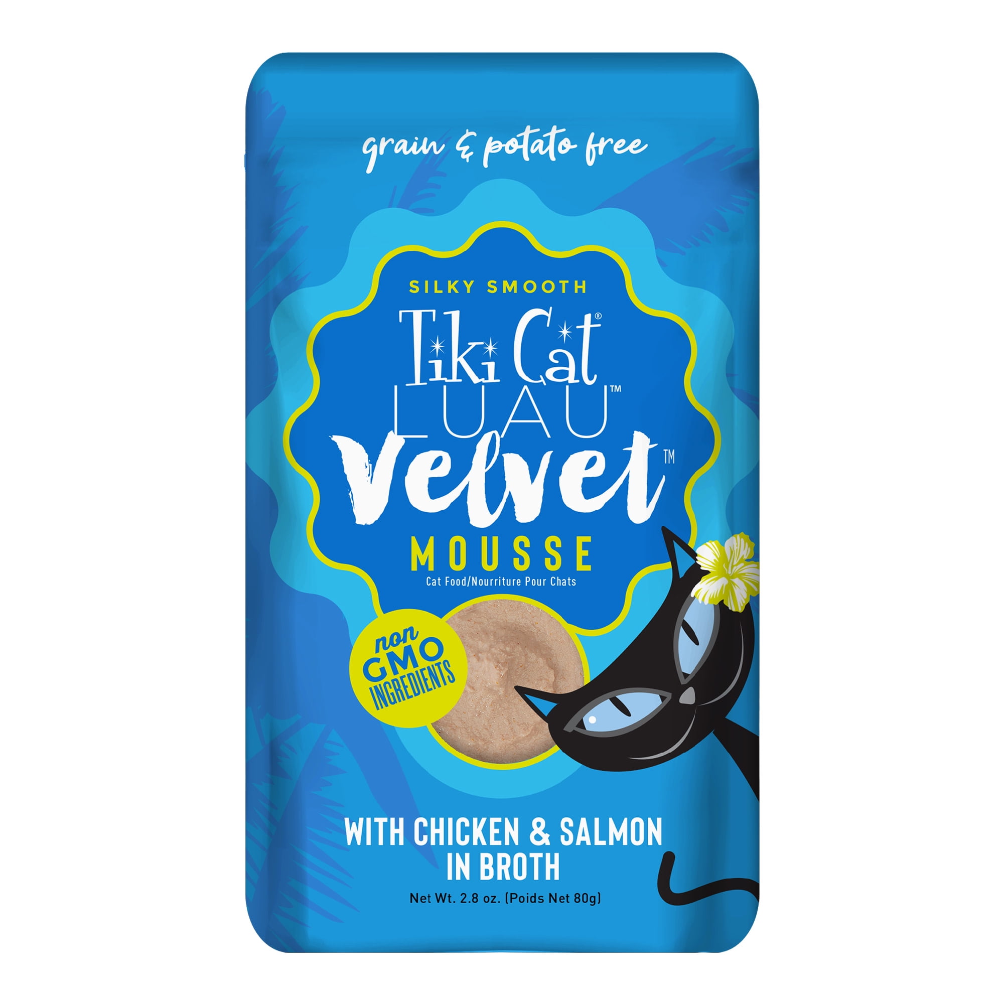 (12 pack) Tiki Cat Luau Velvet Mousse Wet Cat Food, Chicken & Salmon, 2.8 oz. Pouch