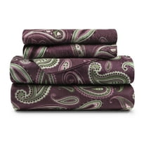 Superior 4-Count 145 GSM Purple Paisley Cotton Flannel Sheet Set, King