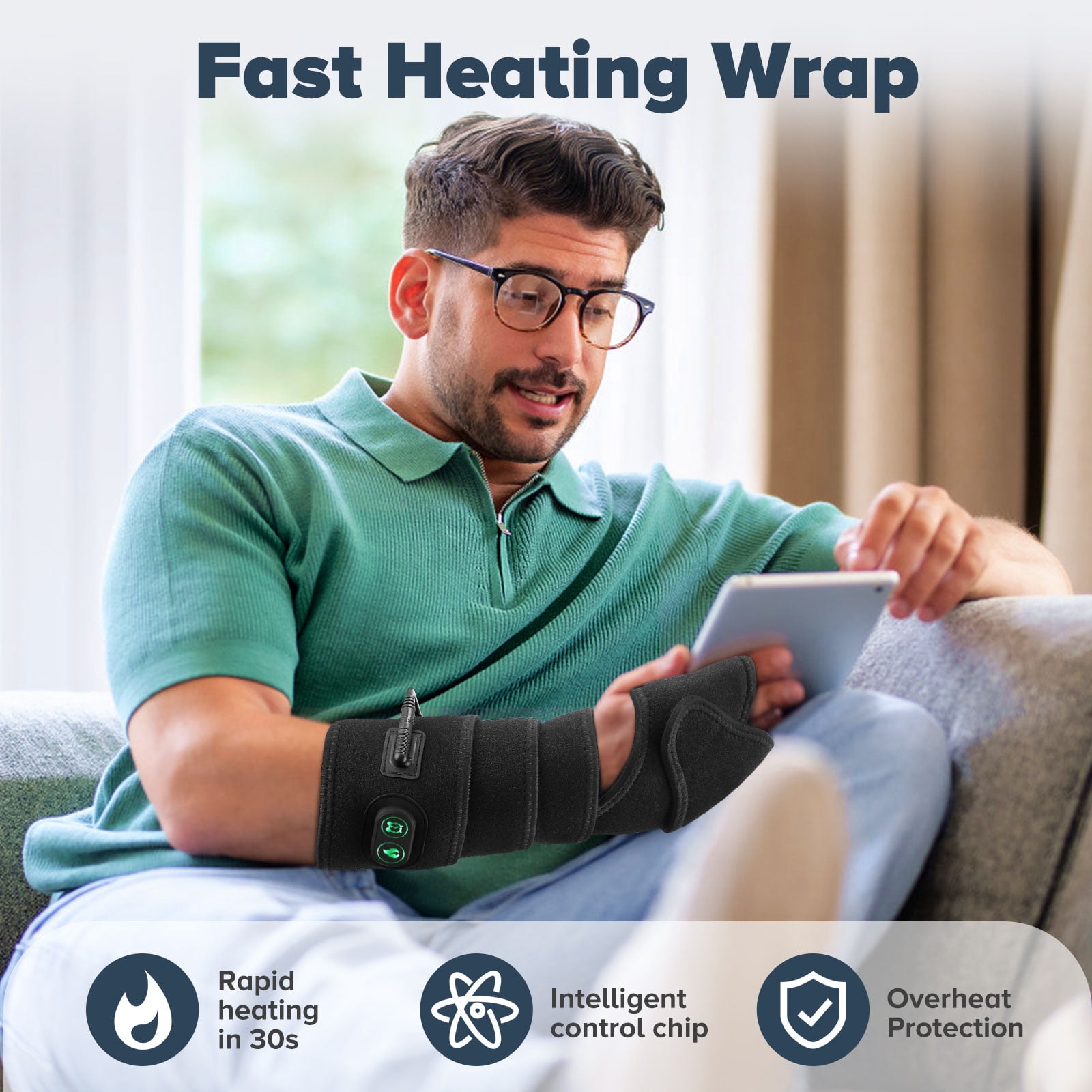 Heating Pad Wrap for Multiple Areas Multi-USE WRAP Heating Pad for Elbow, Wrist, Ankle and Forearm Body Strip Type Wrap Around Heating Pad 79" Long Charge Cord Tennis Elbow Heating Pad