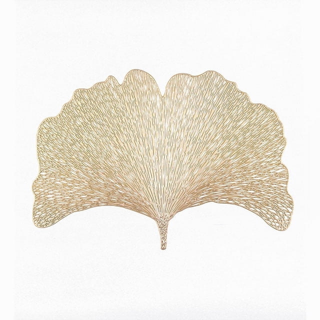Manteles individuales decorativos con forma de hoja de ginkgo dorada, manteles individuales de PVC huecos