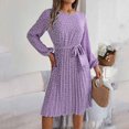 thumbnail image 4 of abtuhar Womens Summer Dresses,Women's Fall New Casual Long Sleeve Floral Hem Pleated Skirt Plus Size Dresses,Purple, 4 of 5