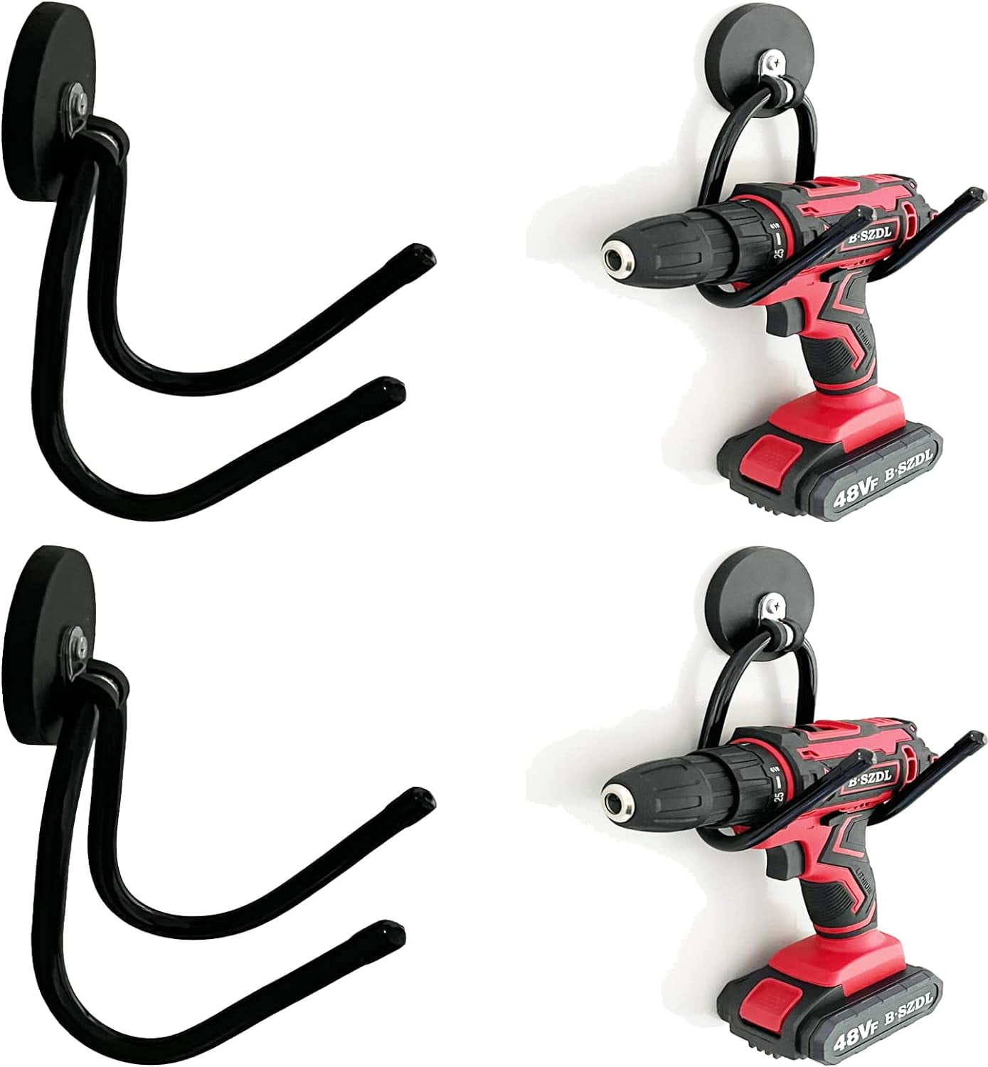 RGHJAR-2 Pack Power Drill Tool Organizer Holder,Magnetic Tool Holders,Garage Tool Storage Rack,Heavy Duty Large Garage Magnet Utility Hooks with Rubber Coating, No Scratches - No Power Drill