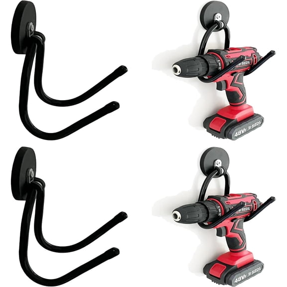 2 Pack Power Drill Tool Organizer Holder,Magnetic Tool Holders,Garage Tool Storage Rack,Heavy Duty Large Garage Magnet Utility Hooks with Rubber Coating, No Scratches - No Power Drill