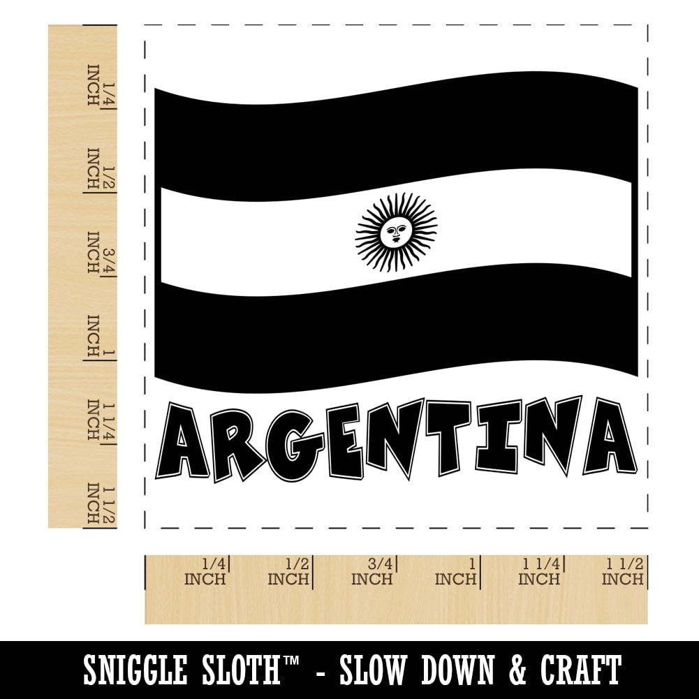 Argentina with Waving Flag Cute Self-Inking Rubber Stamp Ink Stamper - Red Ink - Large 1-1/2 Inch