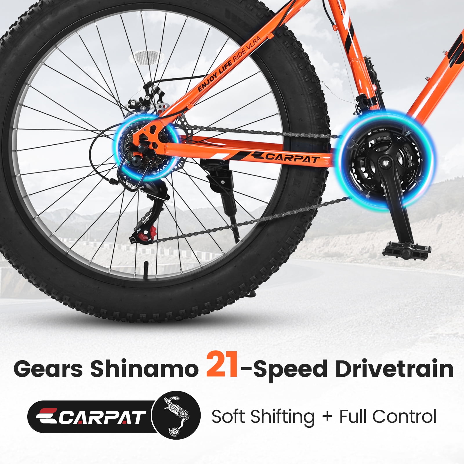 26" Fat Tire Bike for Adults, 21 Speed,High Carbon Steel Frame,Orange