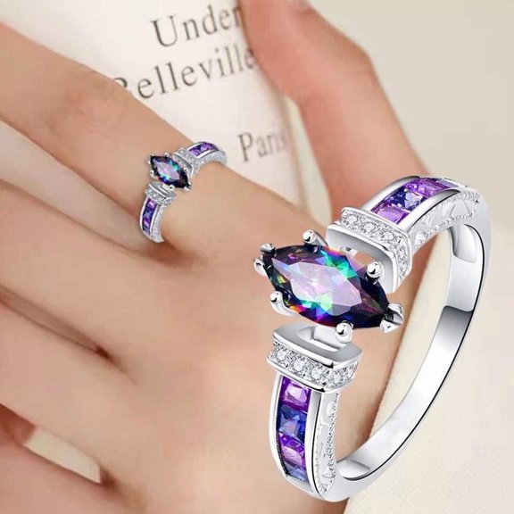 Colorful purple diamond zircon ring with high-end feel, European and American popular creative diamond inlaid ring jewelry