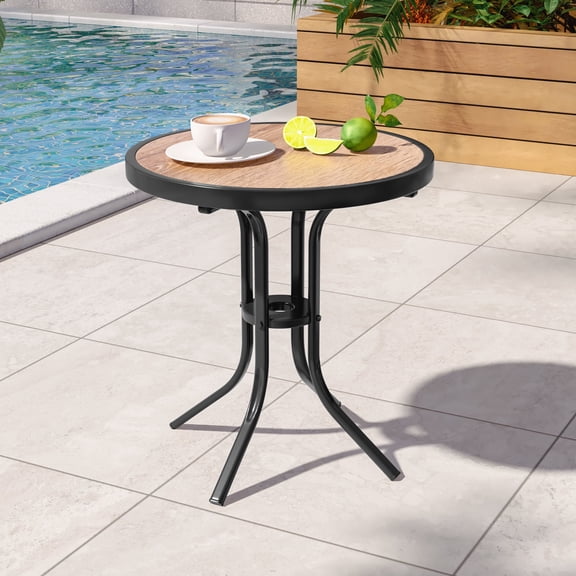 ACEGOSES Patio Side table, Outdoor Metal Frame Round End Table, Coffee Bistro Table for Deck, Porch, Balcony