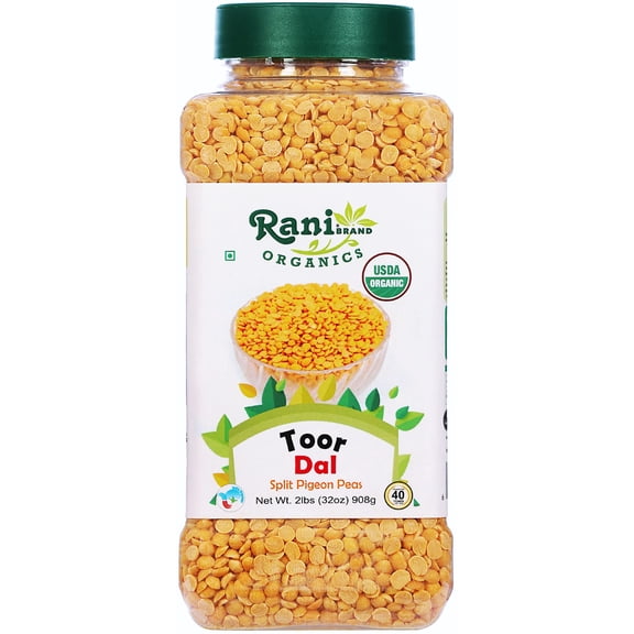 Rani Organic Toor Dal (Split Pigeon Peas) 32oz (2lbs) 908g PET Jar ~ All Natural | Vegan | Gluten Friendly | NON-GMO | Indian Origin | USDA Certified Organic