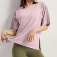 thumbnail image 2 of Dagugfen Womens T Shirts Short Sleeve Side Slioped Crew Neck Quick Drying Loose Fitted Tops Solid Color, 2 of 8