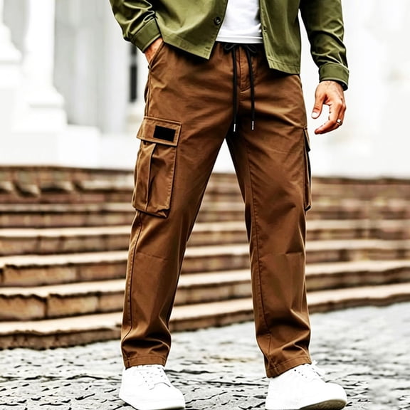 Blmnix Mens Pants Cargo Pants Carpenter Relaxed Fit Travel Pants Jean Straight-Leg Brown Low Rise Full Mens Casual Pants,L