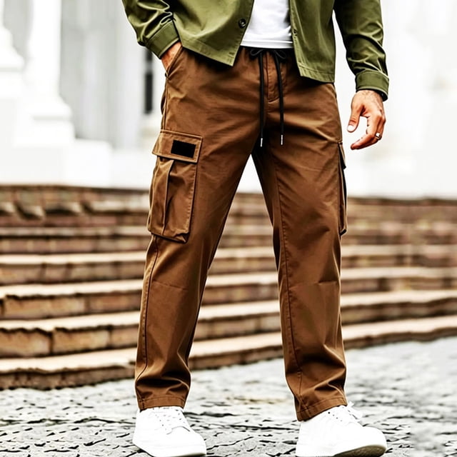 Mifsaly Mens Cargo Pants with Multi Pockets Elastic Waist Drawstring Utility Work Trousers Comfortable Relaxed Fit Outdoor Hiking Training Bottoms