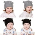thumbnail image 3 of Conjunto de gorro y manoplas para bebé Gorro de punto para niños Gorro de invierno cálido Gorros con pompón Guantes Gris Xemadio WMCH-113, 3 of 4