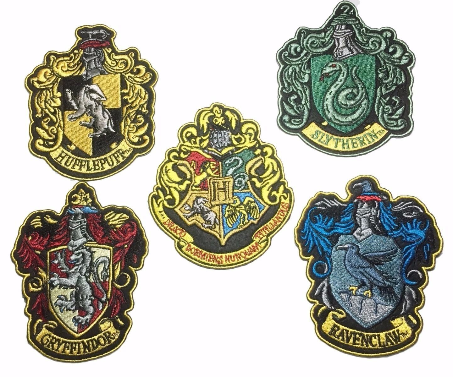 Harry Potter House Crests Set of 5 Lg Version 3 1/2 " Wide Embroidered