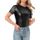 thumbnail image 4 of INSPIRAR CHIC Blusas de fiesta brillantes de manga corta texturizadas metálicas para mujeres XS negras, 4 of 6