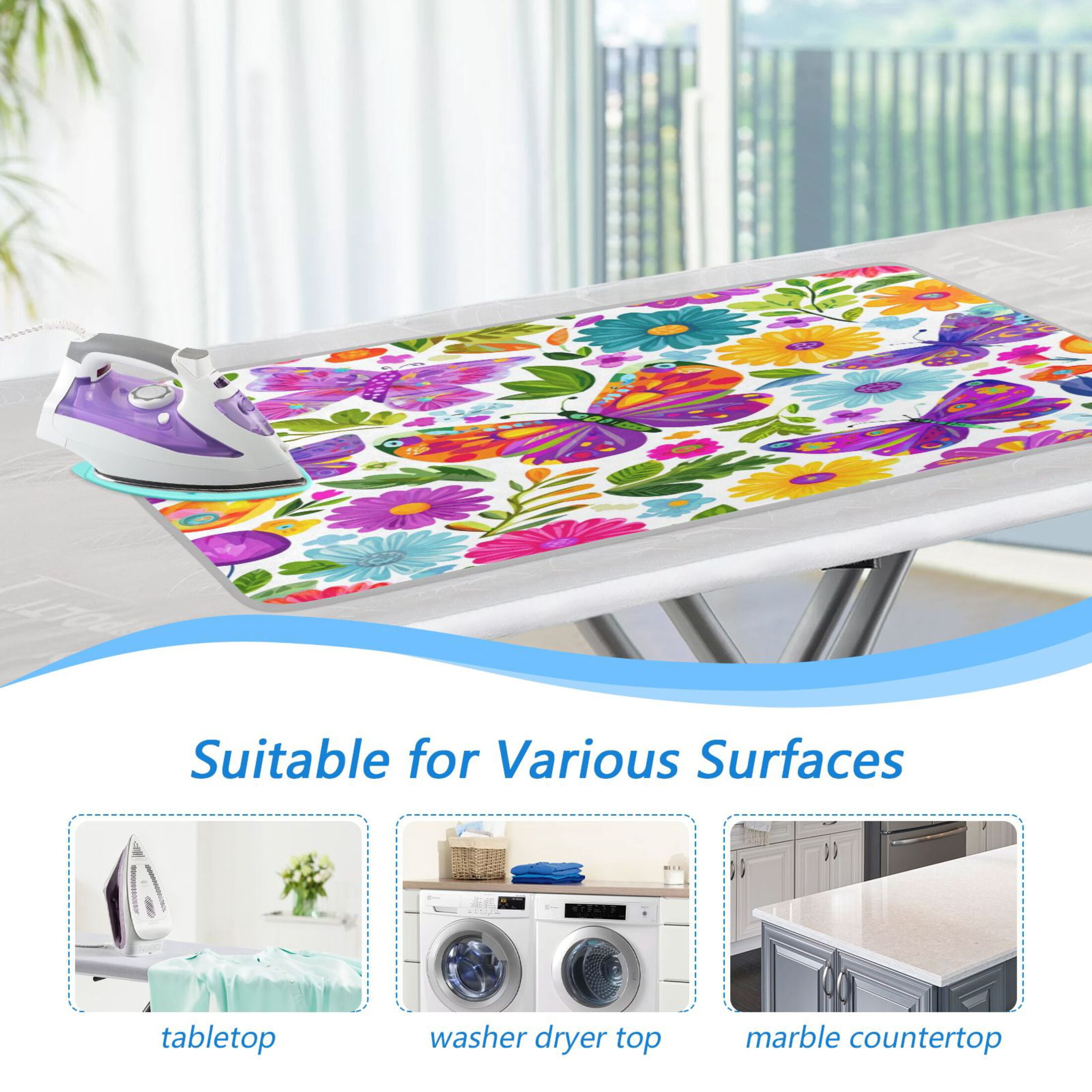 Ironing Mat Portable Ironing Blanket for Table Top Travel Ironing Pad for Washer Dryer 27.6" x 47.2" Vibrant and Lively Butterflies