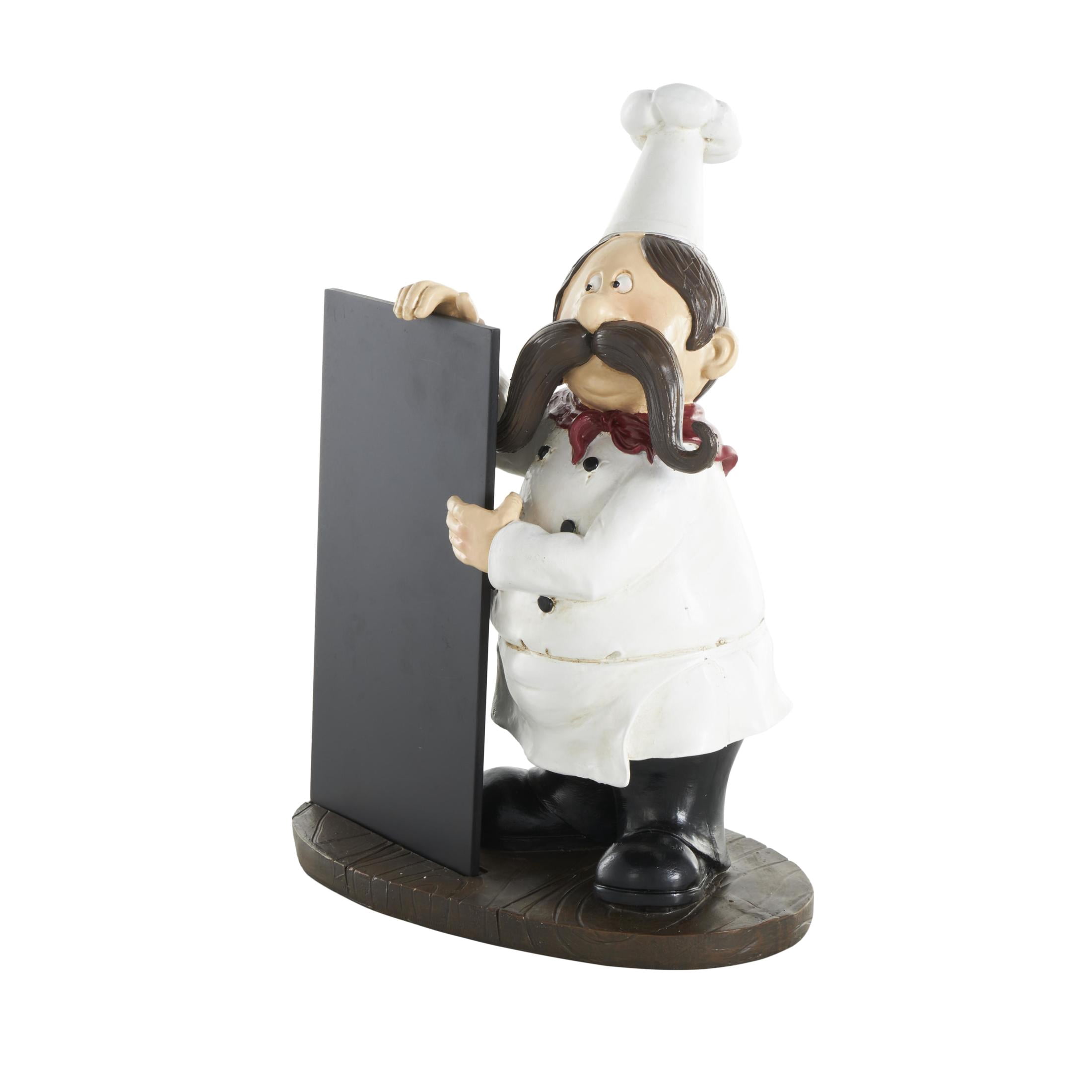 9" x 13" Black Polystone Chef Sculpture with Chalkboard, by DecMode