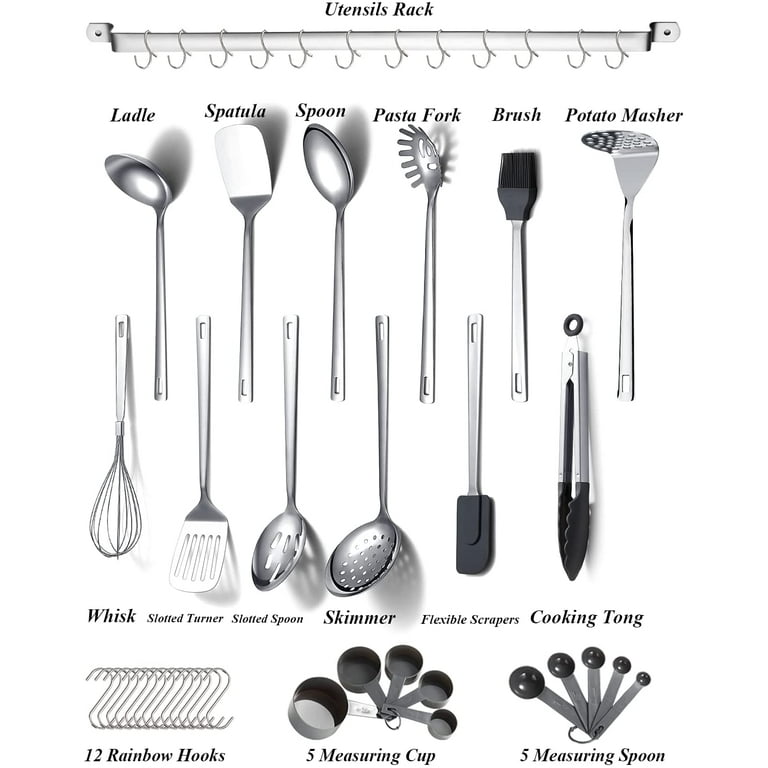 ReaNea Cooking Utensils Set Stainless Steel 37 Pieces Kitchen Utensils Set  Kitchen Tool Gadgets with Hooks for Hanging