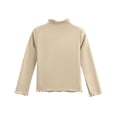 thumbnail image 4 of YOUYEDIAN Girls Long Sleeve Shirt with Lettuce Trim, Mock Neck Ribbed Knit Top for Kids, Soft Stretch Slim Fit Beige 6-7 Years, 4 of 5