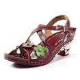 thumbnail image 4 of LoyisViDion Women Shoes Clearance Women'S Retro Dimensional Flower Material Stitching Sandals Thick Heels Shoes Special offers Red 9, 4 of 9