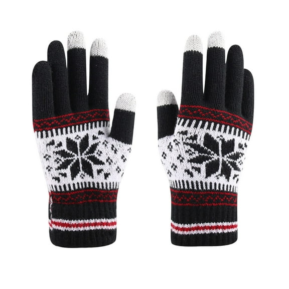 Honeeladyy Womens Fishing Gloves, Women Christmas Layer Snowflake Plus Thick Warm Gloves Knitting Wrist Gloves Mittens