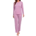 thumbnail image 3 of MOSHU Womens Pajama Sets Two Piece Thermal Underwear for Women Crew Neck Long Sleeve Tops and Leggings Lounge Sets, 3 of 12