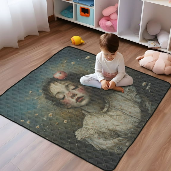 WOBOGO Beautiful Lass Baby Playmats Extra Large Waterproof Rollable Activity Pads for Toddlers 50×50inch