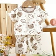 thumbnail image 2 of Ahuyic Toddler Casual Pajama Outfit Sets,Boys Girls 2 Piece Outfits,Fashion Girls' Casual Short Sleeve Round Neck Collar Botton Printed Short Pants Sets,Beige,4 Years, 2 of 4