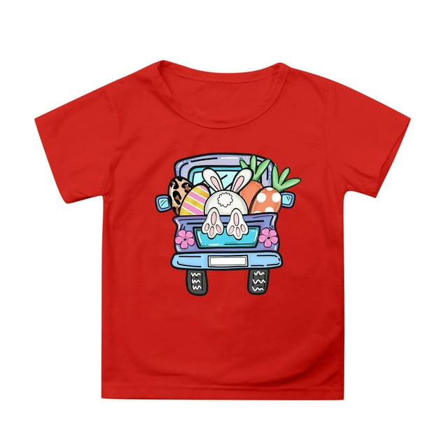 TZEWGL Tees For Child Cartoon Printed Round Neck Short Petal Sleeved Clothing For Infnants size 8-9T