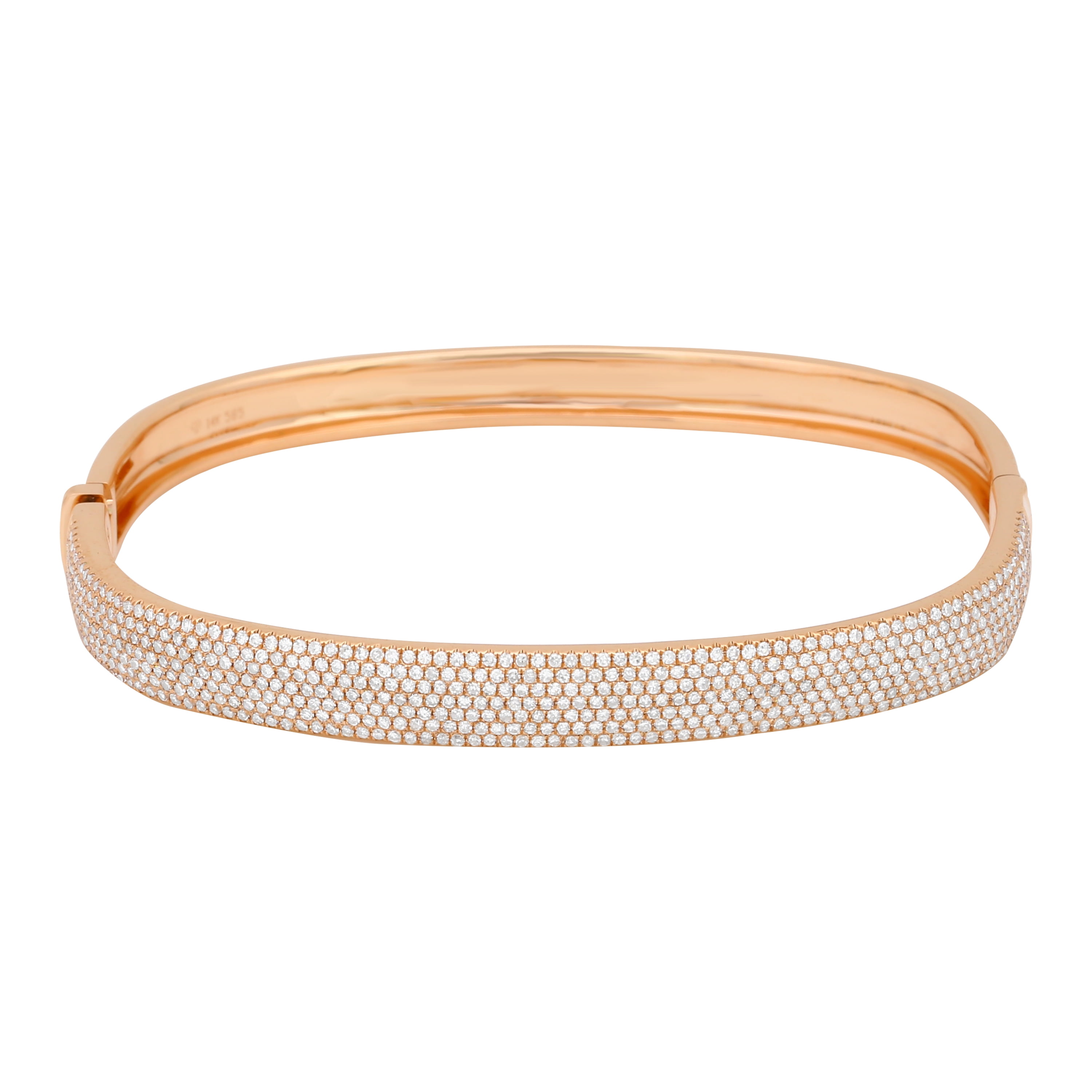 Women's 14k Rose Gold Oval Bangle Bracelet Hinged With 1.82 Ct Fine
