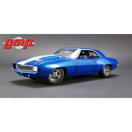 13 Chevrolet Camaro 1969 Chevrolet Camaro 1320 Drag Kings Metallic Blue with White Stripe Limited Edition 1/18 Diecast Model Car by GMP ()