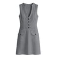 thumbnail image 4 of Asgosdo Women Dresses Summer V Neck Sleeveless Botton Slim Fit Trendy Vacation Midi Dress with Pockets, 4 of 5
