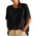 thumbnail image 1 of Camisas de Manga Corta para las Mujeres Casual Cuello Redondo Sólido, Mezcla de Algodón Moda de Verano Blusa Superior, 1 of 9