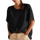 thumbnail image 1 of Camisas de Manga Corta para las Mujeres Casual Cuello Redondo Sólido, Mezcla de Algodón Moda de Verano Blusa Superior, 1 of 9