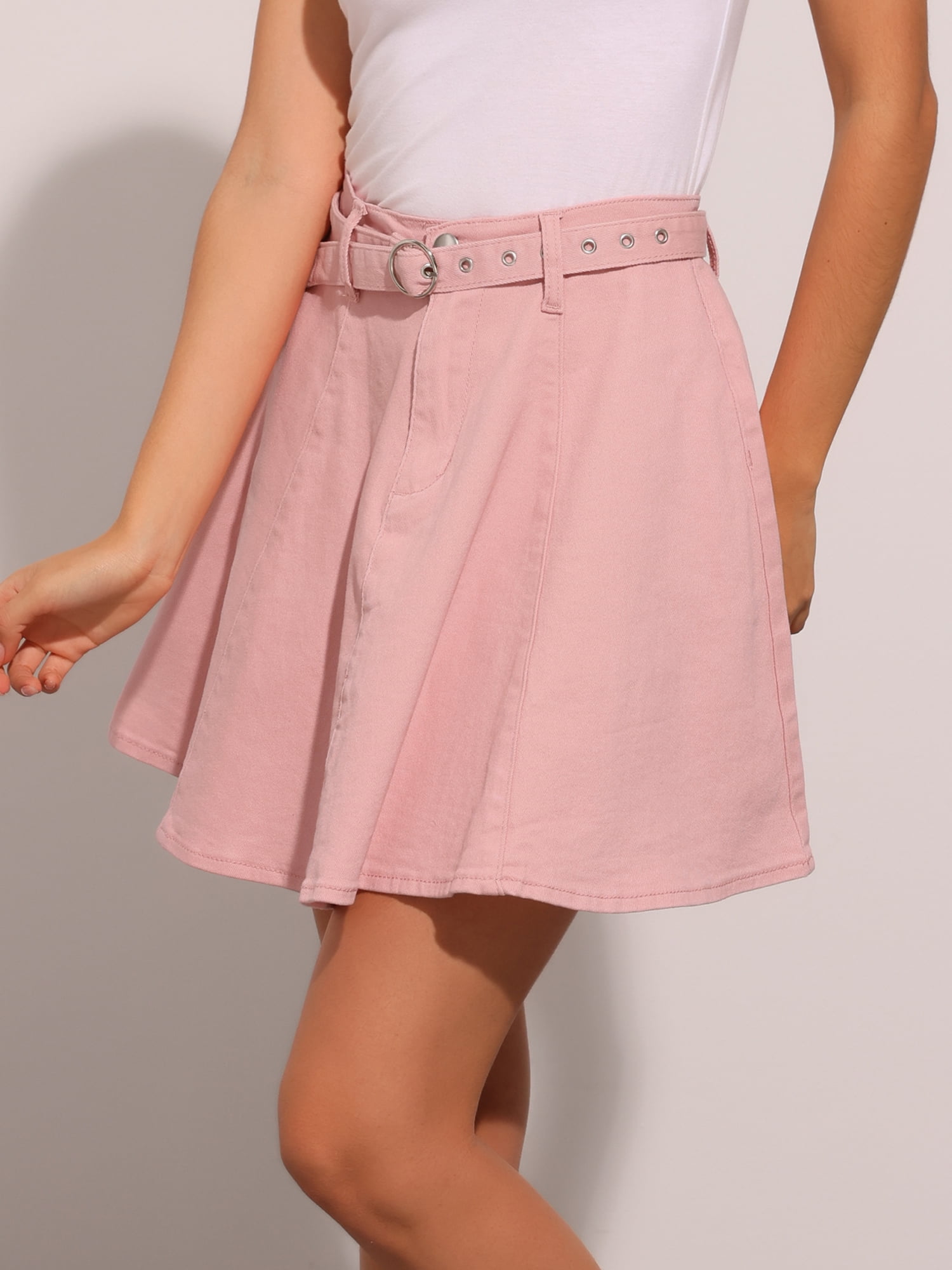 DARING DIVA Women's Denim Skirt A-Line Flared Mini Jean Skirt M Pink