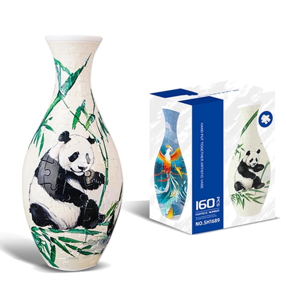 3D Vase Puzzle with 160 Curved Plastic Puzzles Pieces,Building Block Toy,Gifts for Flower Arrangements & Home Decoration&Christmas Birthday Gifts-Panda