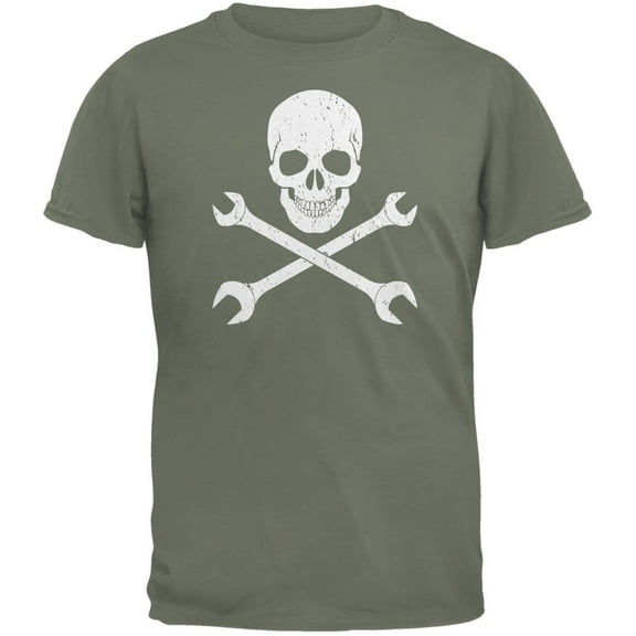 Automotive Skull And Wrenches Military Green Adult T-Shirt - Medium