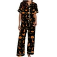 thumbnail image 4 of FAWUUDO Women's Halloween Pajamas Long Sleeve Button Down Sleepwear Soft Loungewear Pjs Set Orange, 4 of 5