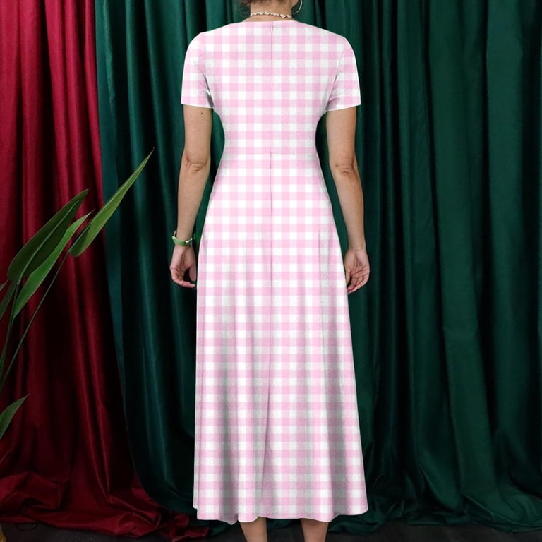 WTOBBY Women's Plaid Print Swing Dress, Plus Size Casual Short Sleeve Round  Neck Pocket Tie-Waist Tunic for Daily Outings Weekend Activities and  Errands,Light pink 3XL - Walmart.com