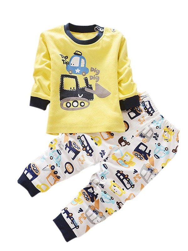 2 PCS Toddler Boys Kids Cartoon Long Sleeve Tops Pants Pajama Sleepwear Set US