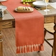thumbnail image 2 of Ksopiavobs Terracotta Orange Tassel Table Runner, Fall Linen Blend Rustic Farmhouse Style Kitchen Table Decoration Holiday Wedding Party Dinning Decor 13x36 Inch, 2 of 6