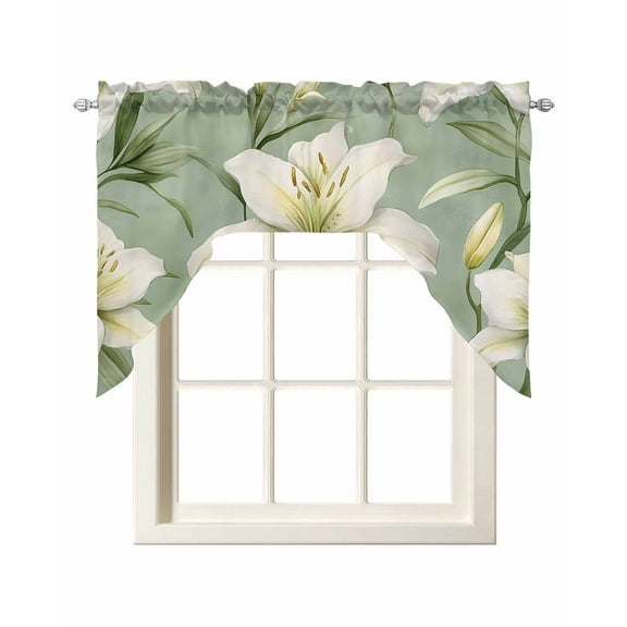 Spring Blooms Floral Kitchen Swag Valances for Windows, Sage Green Botanical Swag Valances Curtains for Living Room, Rod Pocket Window Treatments for Bathroom, Bedroom, Cafe, 56"x36"