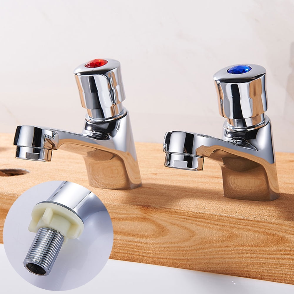 Pluokvzr SelfClosing Bathroom Basin Taps Push Time Delay 1Pair of Hot