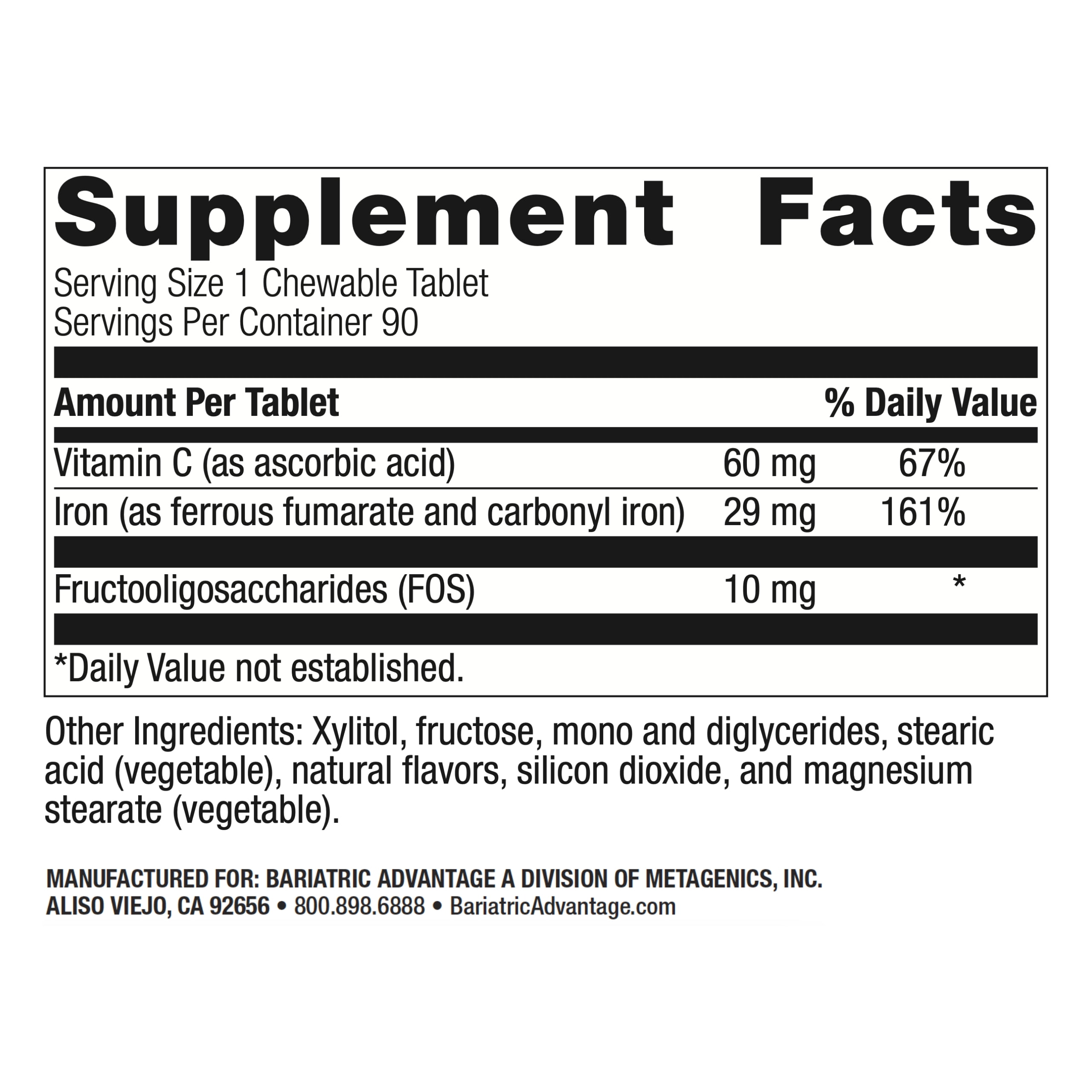 Bariatric Advantage Chewable Iron (29mg) with Vitamin C - Passion Fruit