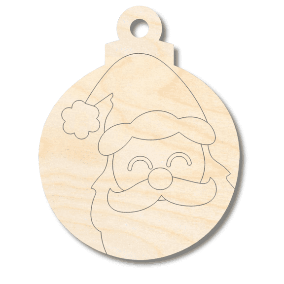 Unfinished Wood Etched Santa Ornament Shape | Paint By Line Crafts 4" / 1/8"