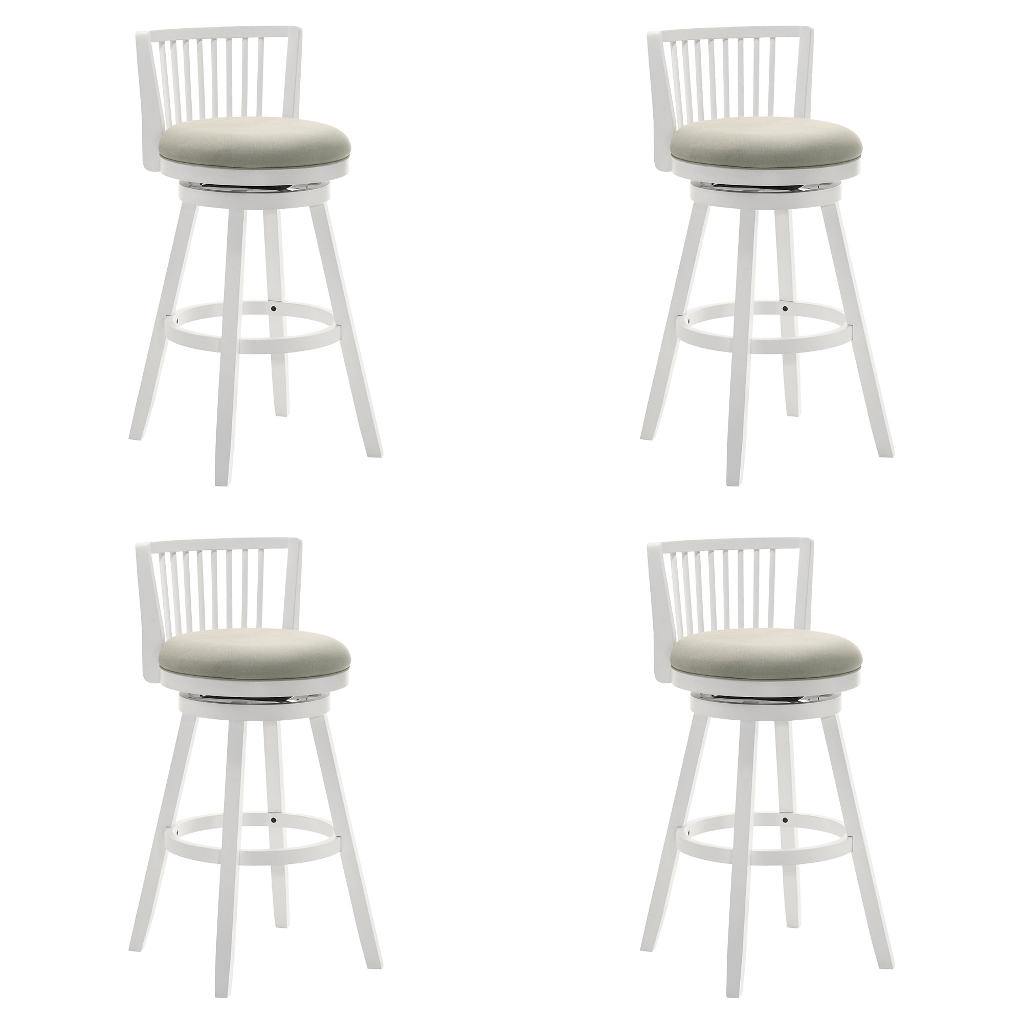 Harper 30 in. Matte White Bar Height Rubberwood Swivel Barstool with Fog Fabric Seat - Set of 4