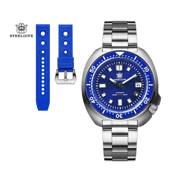 Steeldive Reloj de Buceo SD1970 Azul acero inoxidable, Cristal zafiro, 44mm, Movimiento automatico Seiko NH35, Homenaje Capitan Willard 6105