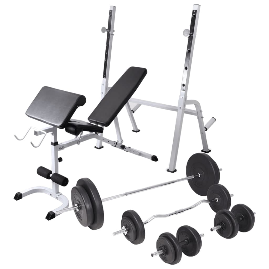 Vidaxl Workout Bench With Weight Rack Barbell And Dumbbell Set 90 Kg