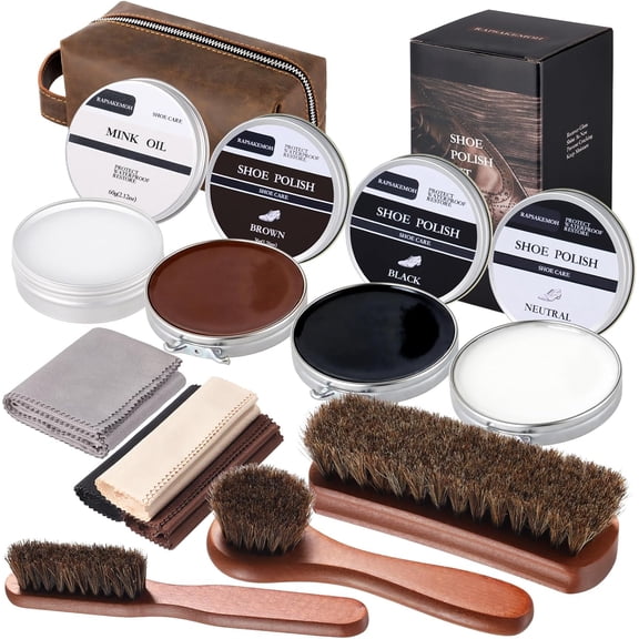 Shoe Polish Kit Horsehair Brush Shine Kit For men Shoes Boots Care Brushes