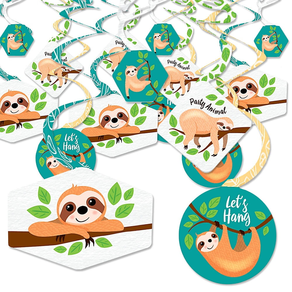 Let's Hang - Sloth - Baby Shower or Birthday Party Hanging Decor - Party Decoration Swirls - Set of 40 